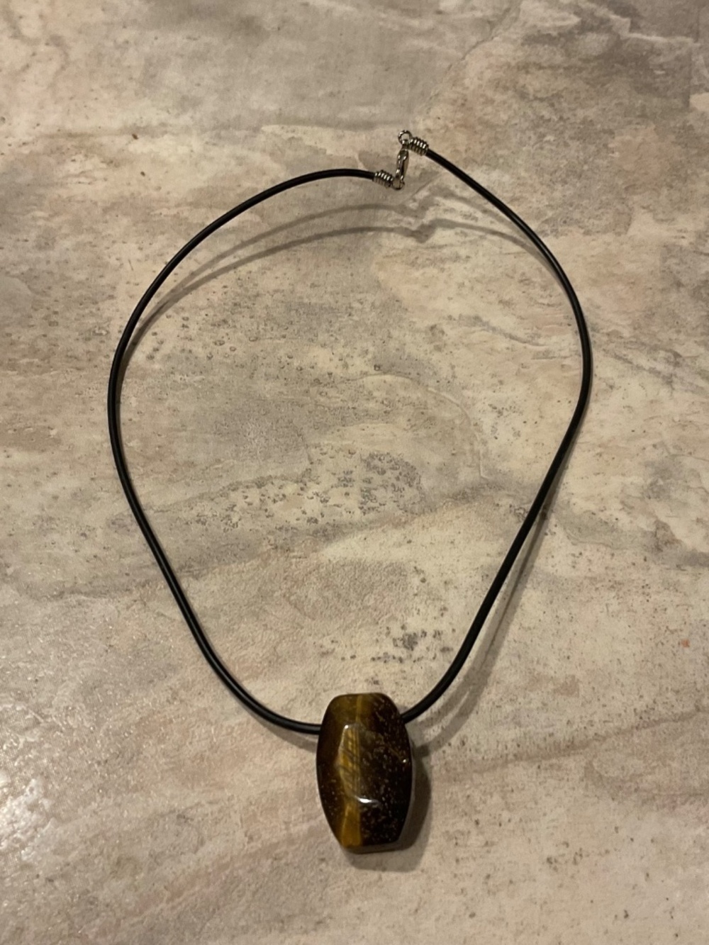 Tiger's Eye Stone Pendant Necklace on Black Coated Wire 16” - Picture 3 of 5